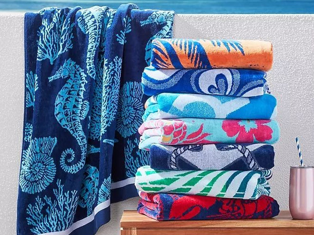 Renee Taylor 2 Pack Jacquard Velour Kids Beach Towel 75 x 150 cms Shark
