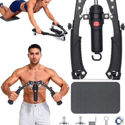 Twister Arm Trainer, 3 in 1 Hydraulic Power Chest Workout Equipment with Ab Roller Wheels and Hooks, Adjustable 22-440lbs Arm Trainer for Men Women, Home Gym Equipment for Full Body Strength Training