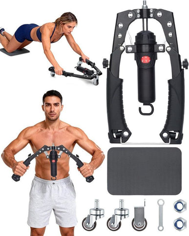Twister Arm Trainer, 3 in 1 Hydraulic Power Chest Workout Equipment with Ab Roller Wheels and Hooks, Adjustable 22-440lbs Arm Trainer for Men Women, Home Gym Equipment for Full Body Strength Training
