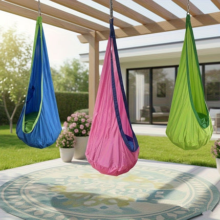 hanging hammock chair, indoor hammock chair, outdoor hammock chair, inflatable pillow, pocket, relaxation, playtime, Christmas gift, Halloween gift, lounge chair - Blue - Size 160-70cm