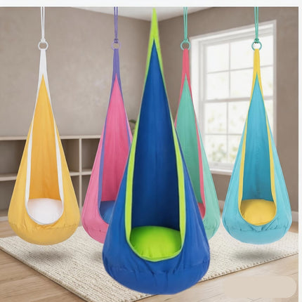 hanging hammock chair, indoor hammock chair, outdoor hammock chair, inflatable pillow, pocket, relaxation, playtime, Christmas gift, Halloween gift, lounge chair - Blue - Size 160-70cm