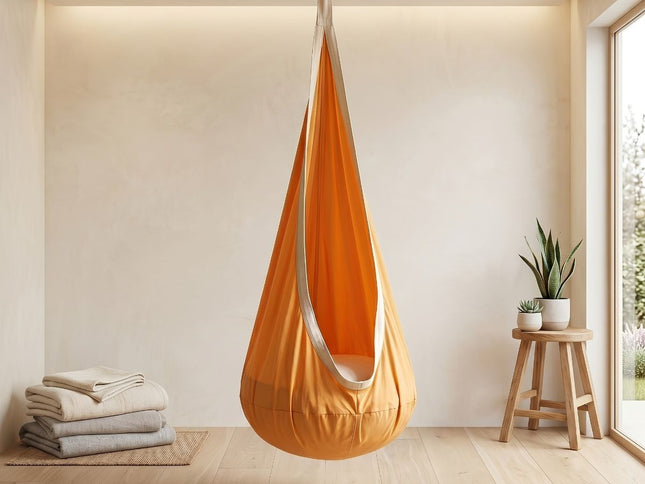 hanging hammock chair, indoor hammock chair, outdoor hammock chair, inflatable pillow, pocket, relaxation, playtime, Christmas gift, Halloween gift, lounge chair - Yellow - Size 160-70cm