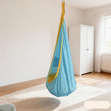 hanging hammock chair, indoor hammock chair, outdoor hammock chair, inflatable pillow, pocket, relaxation, playtime, Christmas gift, Halloween gift, lounge chair - Yellow - Size 160-70cm