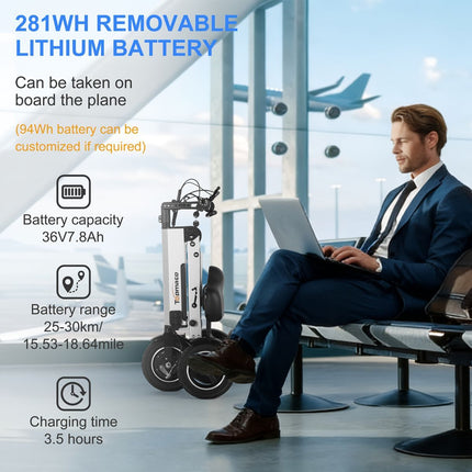 Foldable Electric Tricycle Lightweight Electric Scooter Home Electric Mobility - Silver - Size 36V8A250W