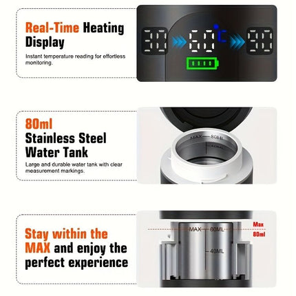 Upgraded Portable Coffee Maker with Temperature and Power Display, USB-C Charging, Self-Heating & Cold Brew Functions, Compatible with Coffee Capsules/Ground Coffee. Perfect Espresso Machine for Home, Office, Travel, RV, (white)