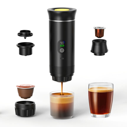 Upgraded Portable Coffee Maker with Temperature and Power Display, USB-C Charging, Self-Heating & Cold Brew Functions, Compatible with Coffee Capsules/Ground Coffee. Perfect Espresso Machine for Home, Office, Travel, RV, (white)