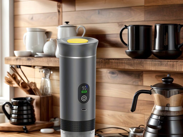 (grey )Upgraded Portable Coffee Maker with Temperature and Power Display, USB-C Charging, Self-Heating & Cold Brew Functions, Compatible with Coffee Capsules/Ground Coffee. Perfect Espresso Machine for Home, Office, Travel, RV, and Camping. Ideal for Offi