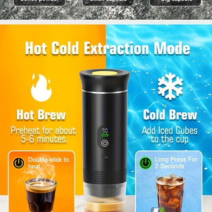 (grey )Upgraded Portable Coffee Maker with Temperature and Power Display, USB-C Charging, Self-Heating & Cold Brew Functions, Compatible with Coffee Capsules/Ground Coffee. Perfect Espresso Machine for Home, Office, Travel, RV, and Camping. Ideal for Offi