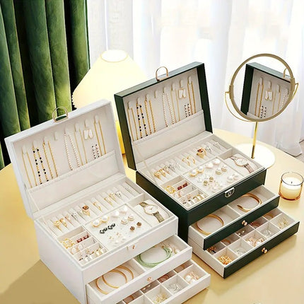 Black  High-end Jewelry Storage Box for Necklaces, Earrings, Ear Studs, Bracelets, Rings, Exquisite Accessories, Gold, and Jewelry – Large Capacity, Ideal as a Gift for Mother’s Day, Father’s Day, Teacher’s Day, Halloween, Thanksgiving, and Christmas.
