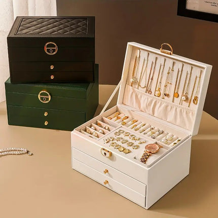 Green  High-end Jewelry Storage Box for Necklaces, Earrings, Ear Studs, Bracelets, Rings, Exquisite Accessories, Gold, and Jewelry – Large Capacity, Ideal as a Gift for Mother’s Day, Father’s Day, Teacher’s Day, Halloween, Thanksgiving, and Christmas.