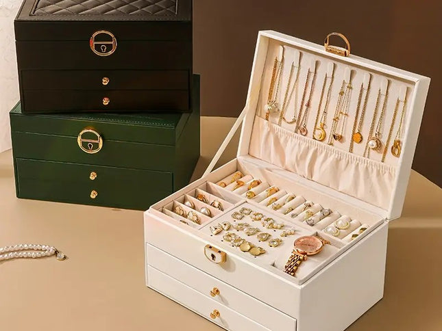 White High-end Jewelry Storage Box for Necklaces, Earrings, Ear Studs, Bracelets, Rings, Exquisite Accessories, Gold, and Jewelry – Large Capacity, Ideal as a Gift for Mother’s Day, Father’s Day, Teacher’s Day, Halloween, Thanksgiving, and Christmas.