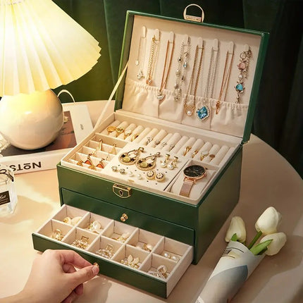 White High-end Jewelry Storage Box for Necklaces, Earrings, Ear Studs, Bracelets, Rings, Exquisite Accessories, Gold, and Jewelry – Large Capacity, Ideal as a Gift for Mother’s Day, Father’s Day, Teacher’s Day, Halloween, Thanksgiving, and Christmas.