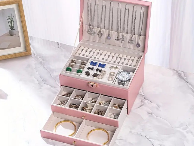 Pink High-end Jewelry Storage Box for Necklaces, Earrings, Ear Studs, Bracelets, Rings, Exquisite Accessories, Gold, and Jewelry – Large Capacity, Ideal as a Gift for Mother’s Day, Father’s Day, Teacher’s Day, Halloween, Thanksgiving, and Christmas.