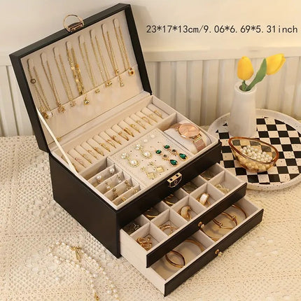 Pink High-end Jewelry Storage Box for Necklaces, Earrings, Ear Studs, Bracelets, Rings, Exquisite Accessories, Gold, and Jewelry – Large Capacity, Ideal as a Gift for Mother’s Day, Father’s Day, Teacher’s Day, Halloween, Thanksgiving, and Christmas.