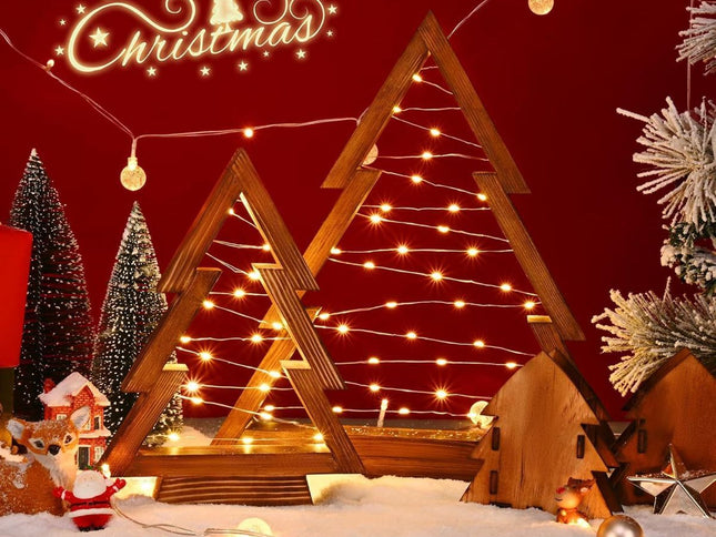 Wooden Christmas Trees Table-Top Christmas Decorations Christmas Tree With - Wood color - Size 01