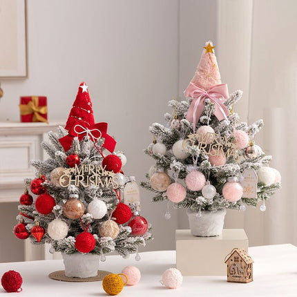 mini desktop Christmas tree, flocked pink Christmas tree, Christmas tree set, Christmas decorations, DIY Christmas tree, Christmas gift, office Christmas decor, festive tabletop tree - Christmas - Size 1