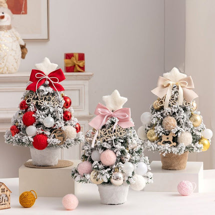mini desktop Christmas tree, flocked pink Christmas tree, Christmas tree set, Christmas decorations, DIY Christmas tree, Christmas gift, office Christmas decor, festive tabletop tree - Christmas - Size 1