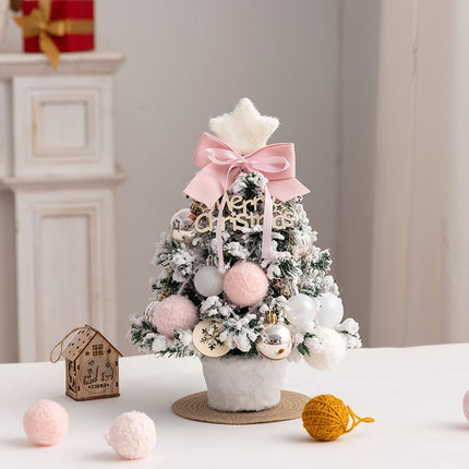 mini desktop Christmas tree, flocked pink Christmas tree, Christmas tree set, Christmas decorations, DIY Christmas tree, Christmas gift, office Christmas decor, festive tabletop tree - Christmas - Size 2
