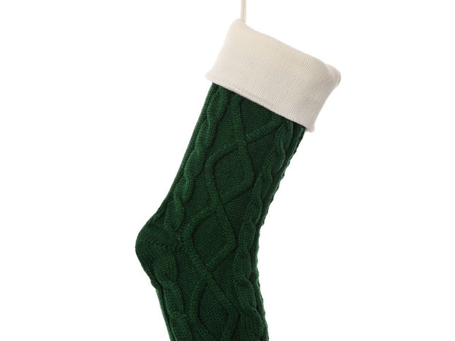 Knitted Wool Christmas Stockings, Diamond Pattern ‚Äì green and white, 2PCS