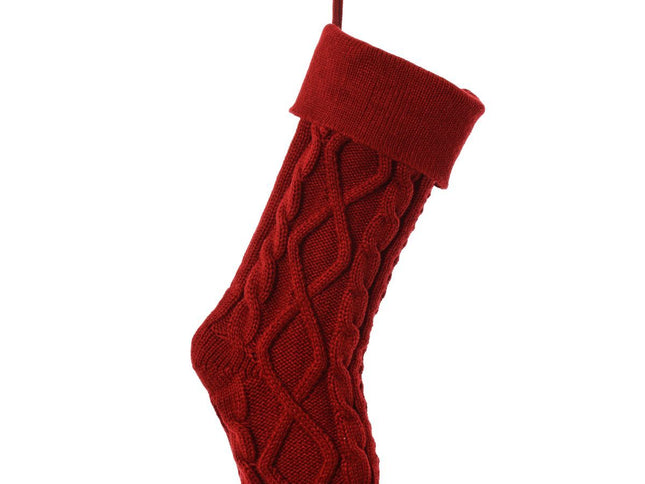 Knitted Wool Christmas Stockings, Diamond Pattern ‚Äì Red, 2PCS