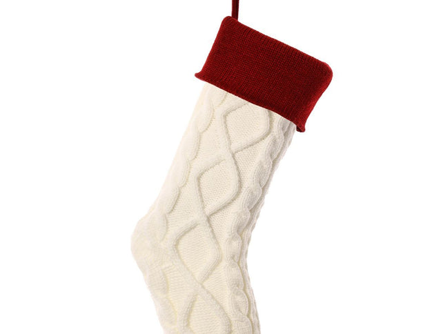 Knitted Wool Christmas Stockings, Diamond Pattern ‚Äì White and red, 2PCS