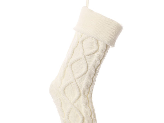 Knitted Wool Christmas Stockings, Diamond Pattern ‚Äì White, 2PCS