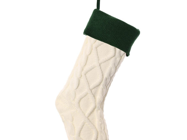 Knitted Wool Christmas Stockings, Diamond Pattern ‚Äì White, 2PCS