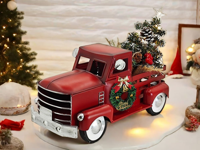 Iron Red Truck Ornament with LED Christmas Tree ‚Äì Large