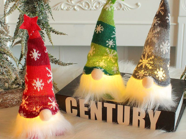 LED Knitted Sitting Christmas Forest Man Ornaments ‚Äì 3 Pieces, Cap Design