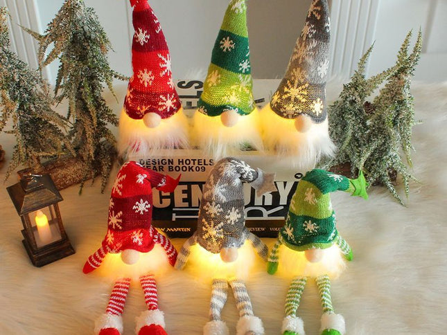 LED Knitted Sitting Christmas Forest Man Ornaments ‚Äì 3 Pieces, Socks Design