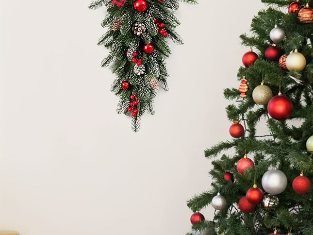 Christmas Garland with Pinecones, Berries & Plaid Bow ‚Äì Green