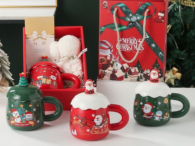 Christmas mug, ceramic mug, mug with lid and spoon, Santa Claus mug, festive decor, Christmas gift, Australian gift, holiday mug - Colors are random. - Size Towel