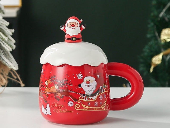 Christmas mug, ceramic mug, mug with lid and spoon, Santa Claus mug, festive decor, Christmas gift, Australian gift, holiday mug - Colors are random. - Size Towel