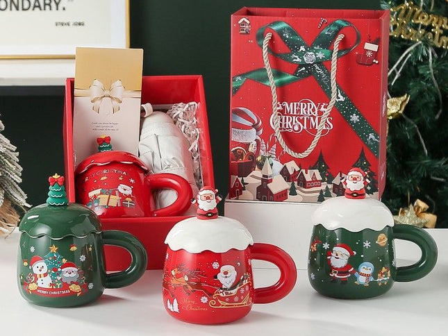 Christmas mug, ceramic mug, mug with lid and spoon, Santa Claus mug, festive decor, Christmas gift, Australian gift, holiday mug - Colors are random. - Size Umbrella