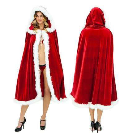 Christmas Cape Adult Cape Santa Claus Cloak Red Velvet Cape Unisex Cape Little - Red - Size 155CM