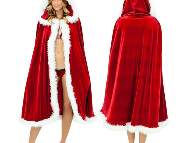 Christmas Cape Adult Cape Santa Claus Cloak Red Velvet Cape Unisex Cape Little - Red - Size 155CM