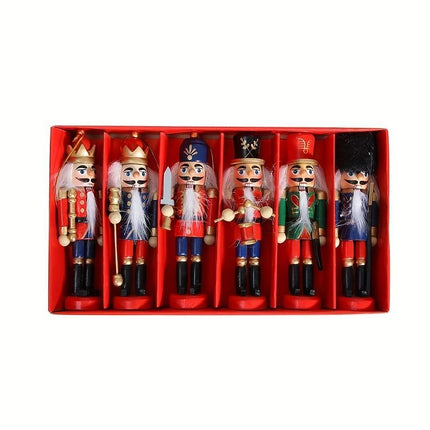 Nutcracker Soldier Figurine Set, Christmas Decorations, Birthday Gift, Hand-painted Nutcrackers, Holiday Decor, Australian Christmas Decor, Kids Gift, Figurine Collection, Festive Home Decor - Red - Size 6pcs