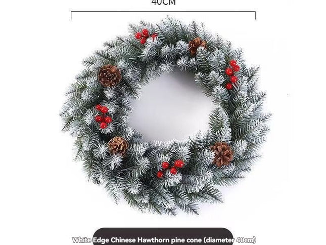 Artificial Christmas Wreath with Red Berries & Pine Cones ‚Äì White, 30cm