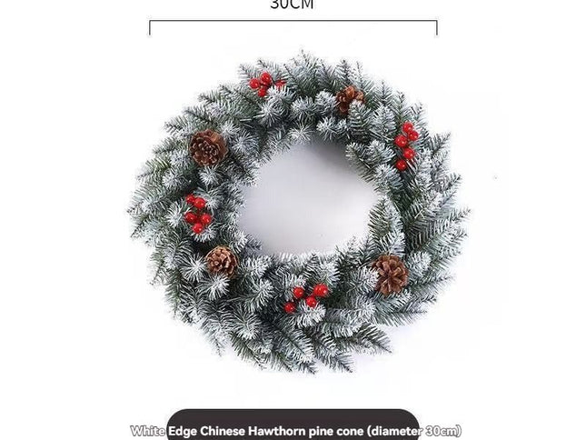 Christmas wreath, artificial wreath, red berries, pine cones, 30CM wreath, Christmas decoration, festive home decor, wreath for door, holiday centrepiece - White - Size 50CM