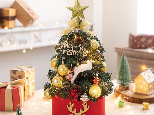 Mini Desktop Christmas Tree Flocked Pink Christmas Tree Christmas Tree Set - Golden Coffee - Size 45cm