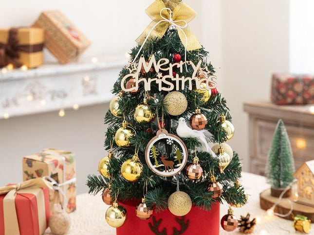 Mini Desktop Christmas Tree Flocked Pink Christmas Tree Christmas Tree Set - red and white - Size 45cm
