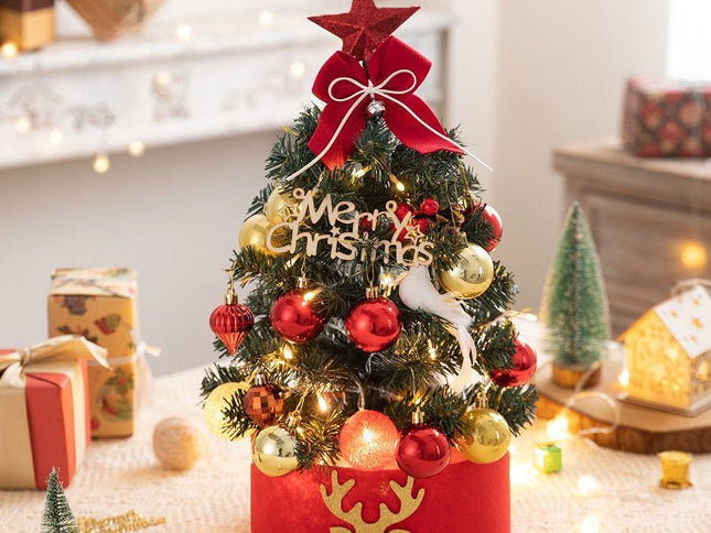 Mini Desktop Christmas Tree Flocked Pink Christmas Tree Christmas Tree Set - red and white - Size 60cm