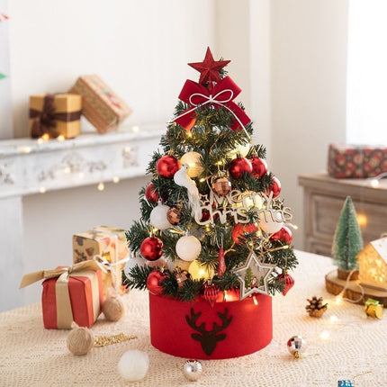 Mini Desktop Christmas Tree Flocked Pink Christmas Tree Christmas Tree Set - Red and gold - Size 45cm