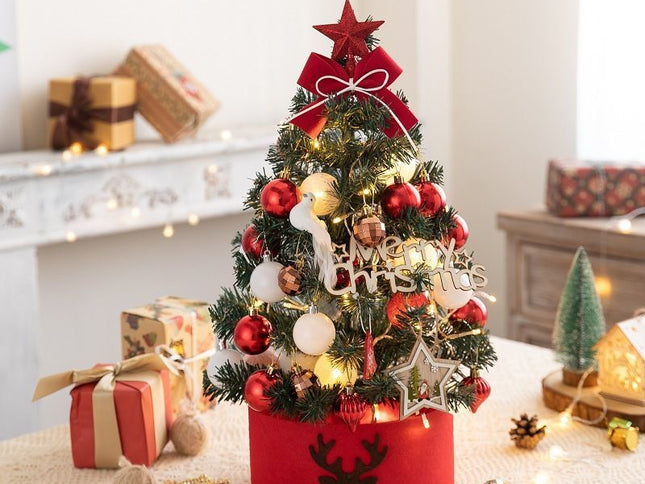 Mini Desktop Christmas Tree Flocked Pink Christmas Tree Christmas Tree Set - Red and gold - Size 45cm