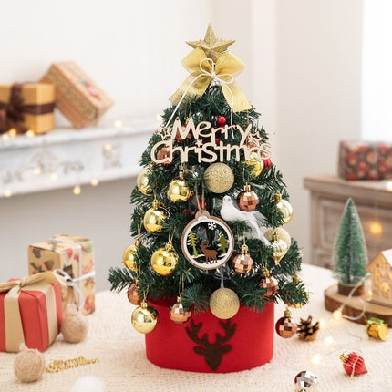 Mini Desktop Christmas Tree Flocked Pink Christmas Tree Christmas Tree Set - Red and gold - Size 45cm