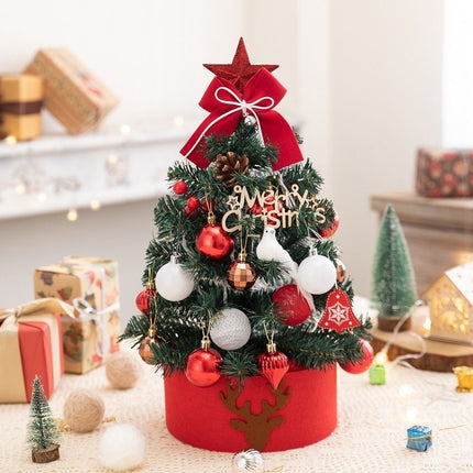 Mini Desktop Christmas Tree Flocked Pink Christmas Tree Christmas Tree Set - Red and gold - Size 60cm