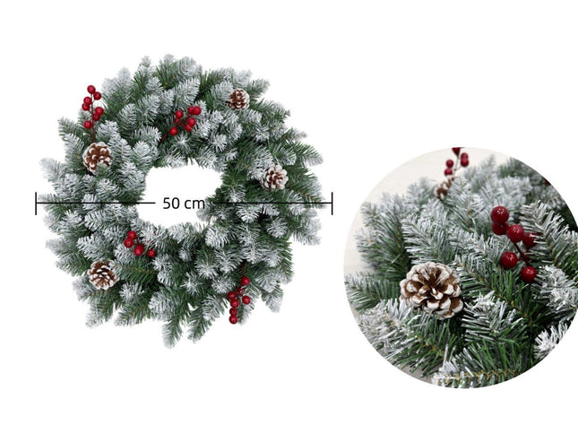 artificial Christmas wreath, Christmas door decoration, 50cm Christmas wreath, 60cm Christmas wreath, Christmas wreath with berries, Christmas wreath with pinecones, Australian Christmas decor, festive door wreath, realistic artificial wreath - Green - Si