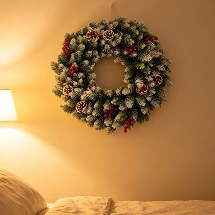 artificial Christmas wreath, Christmas door decoration, 50cm Christmas wreath, 60cm Christmas wreath, Christmas wreath with berries, Christmas wreath with pinecones, Australian Christmas decor, festive door wreath, realistic artificial wreath - Green - Si