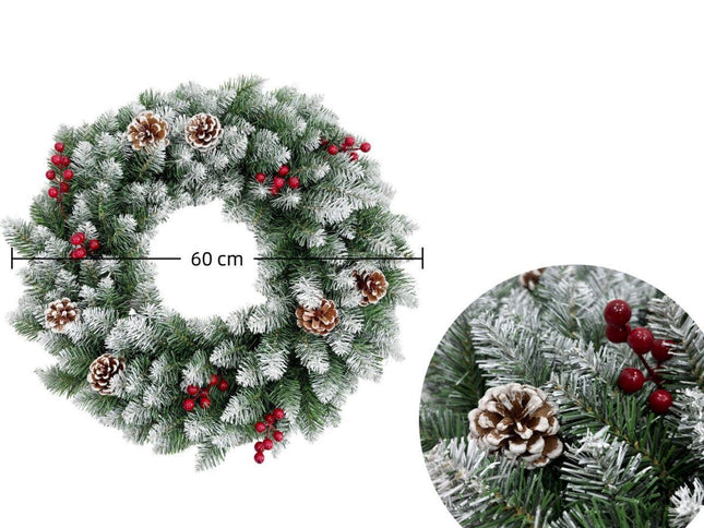artificial Christmas wreath, Christmas door decoration, 50cm Christmas wreath, 60cm Christmas wreath, Christmas wreath with berries, Christmas wreath with pinecones, Australian Christmas decor, festive door wreath, realistic artificial wreath - Green - Si