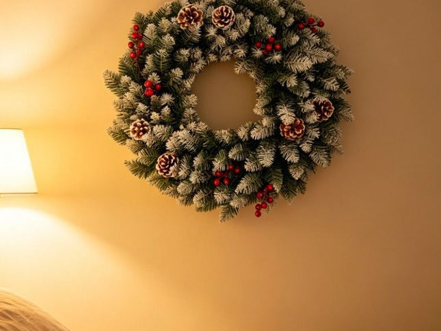 artificial Christmas wreath, Christmas door decoration, 50cm Christmas wreath, 60cm Christmas wreath, Christmas wreath with berries, Christmas wreath with pinecones, Australian Christmas decor, festive door wreath, realistic artificial wreath - Green - Si